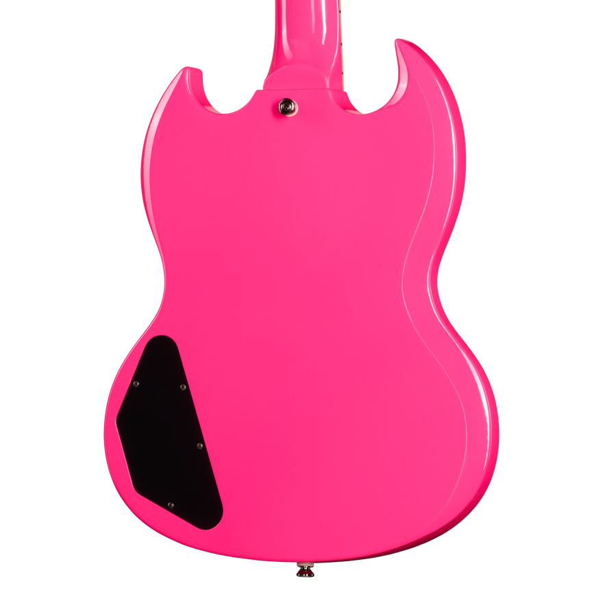 Pink electric guitar body on a white background