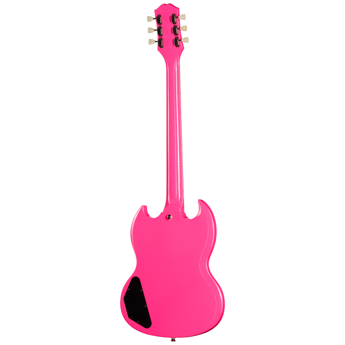 Pink electric guitar on a white background