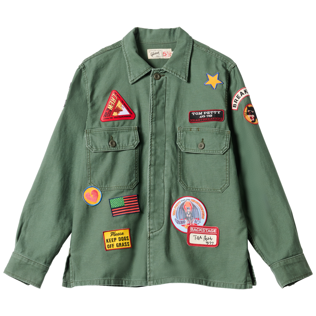 imogene + willie x Gibson "Tom Petty Patch" Military Shirt Jacket, Green, Exclusive Outerwear Gibson Green XS