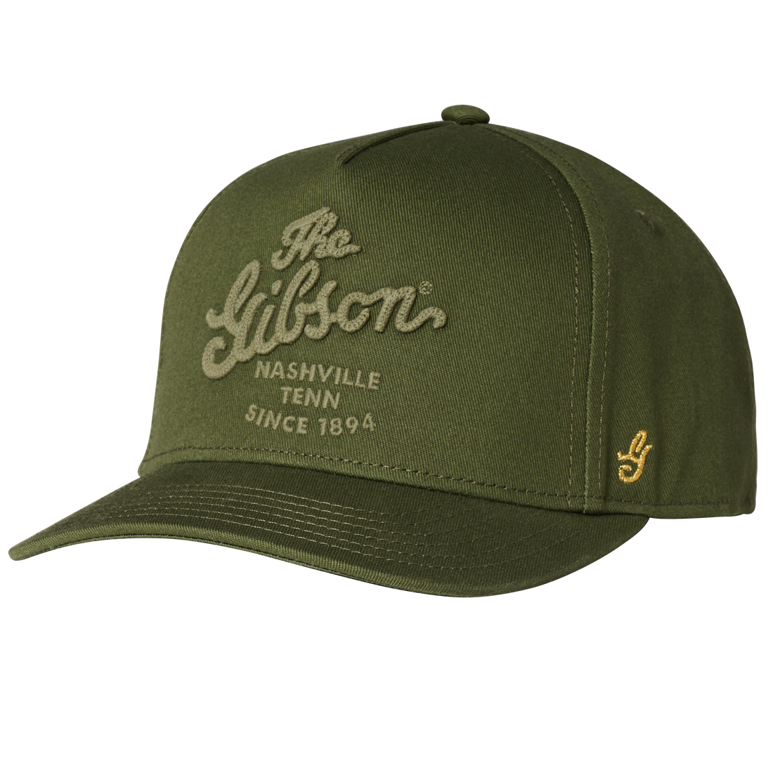 Gibson Script Logo Structured Snapback Headwear Gibson Olive