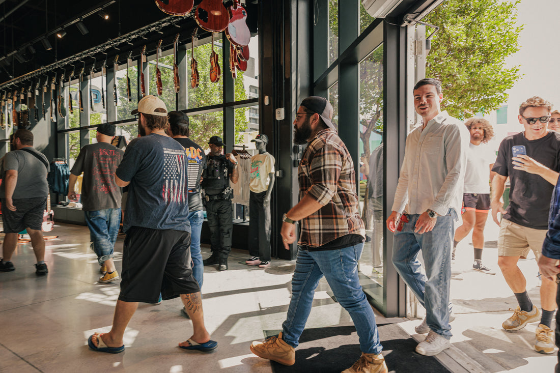 Gibson fans arriving at the Gibson Garage Miami