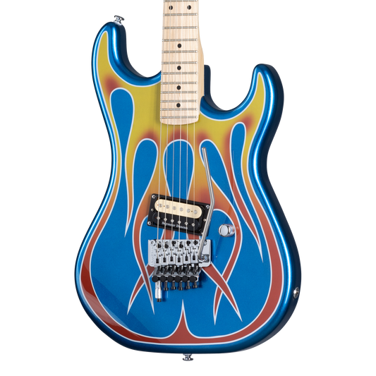 Kramer Baretta, Custom Graphics, "Hot Rod" (EVH® D-Tuna; Incl. Premium Soft Case), Blue Sparkle with Flames Electric Guitar Kramer
