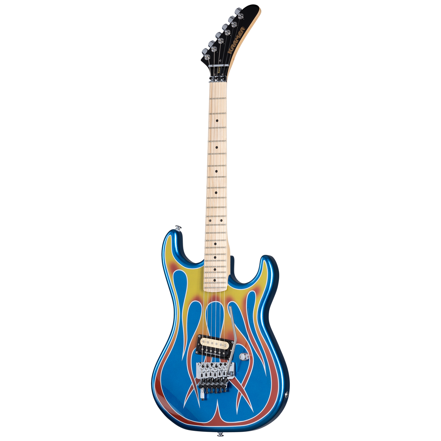 Kramer Baretta, Custom Graphics, "Hot Rod" (EVH® D-Tuna; Incl. Premium Soft Case), Blue Sparkle with Flames Electric Guitar Kramer