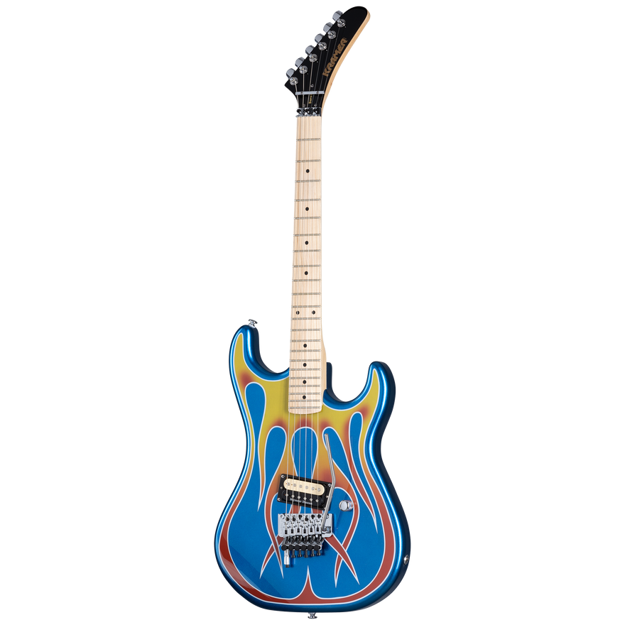 Kramer Baretta, Custom Graphics, "Hot Rod" (EVH® D-Tuna; Incl. Premium Soft Case), Blue Sparkle with Flames Electric Guitar Kramer