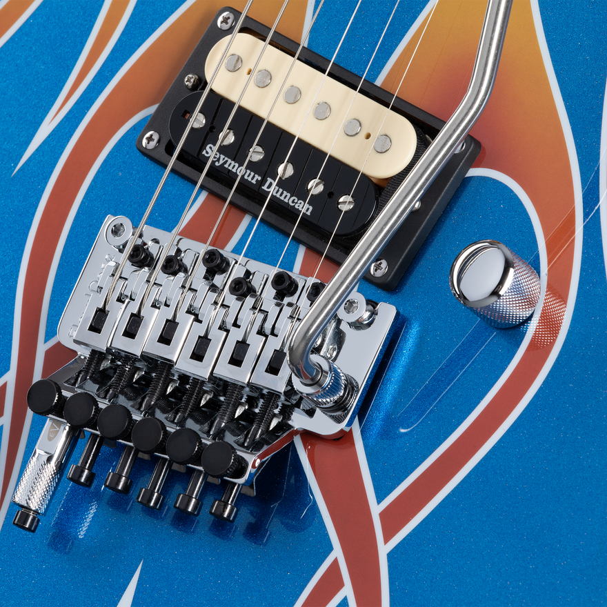 Kramer Baretta, Custom Graphics, "Hot Rod" (EVH® D-Tuna; Incl. Premium Soft Case), Blue Sparkle with Flames Electric Guitar Kramer