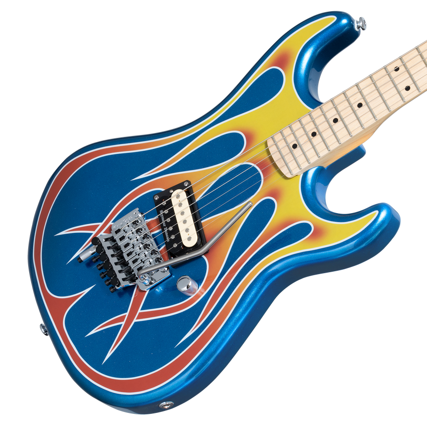 Kramer Baretta, Custom Graphics, "Hot Rod" (EVH® D-Tuna; Incl. Premium Soft Case), Blue Sparkle with Flames Electric Guitar Kramer