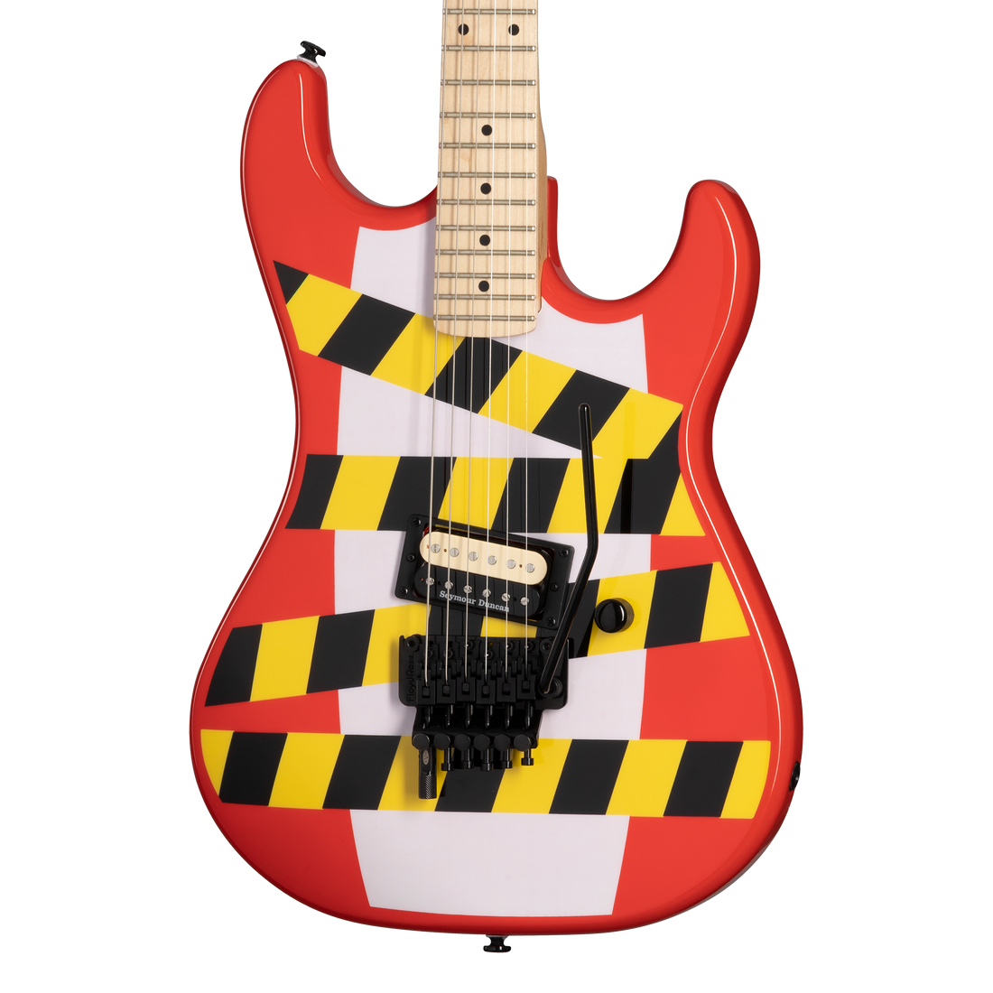 Kramer Baretta “Danger Zone” (EVH® D-Tuna; Incl. Premium Soft Case), Warning Tape on White Red Electric Guitar Kramer