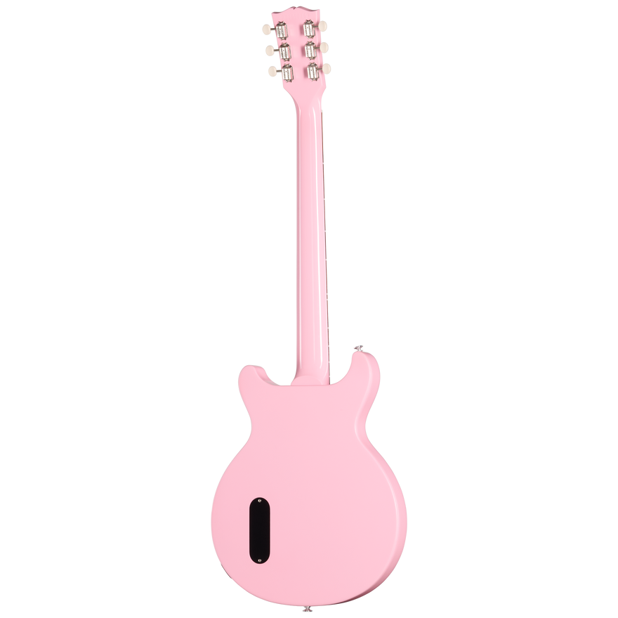 Pink electric guitar on a white background