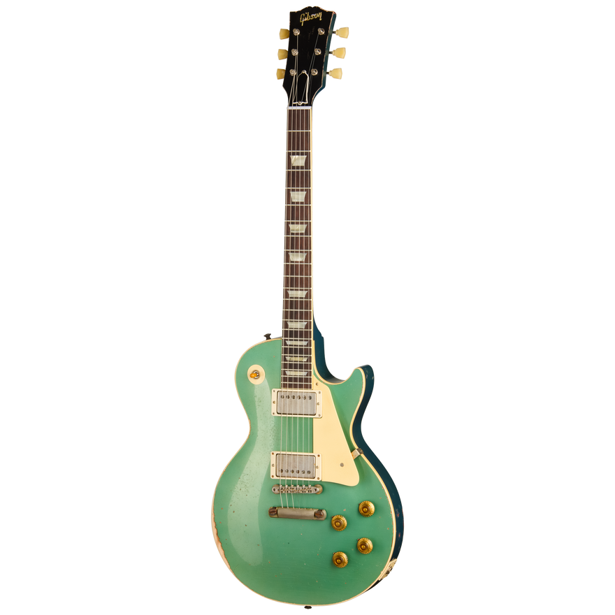 Gibson Custom 1957 Les Paul Standard Reissue, Ultra Heavy Aged, Inverness Green and Pelham Blue Over Goldtop Electric Guitar Gibson Custom