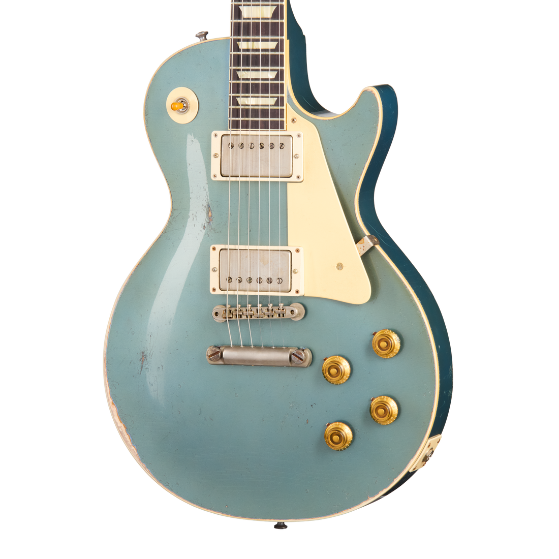 Gibson Custom 1957 Les Paul Standard Reissue, Ultra Heavy Aged, Pelham Blue Over Goldtop Electric Guitar Gibson Custom