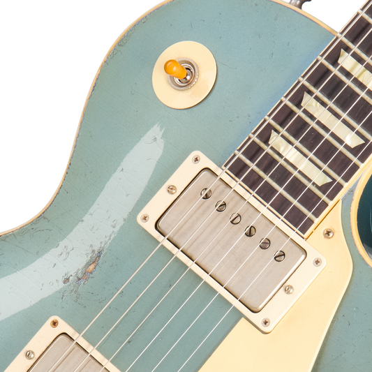 Gibson Custom 1957 Les Paul Standard Reissue, Ultra Heavy Aged, Pelham Blue Over Goldtop Electric Guitar Gibson Custom