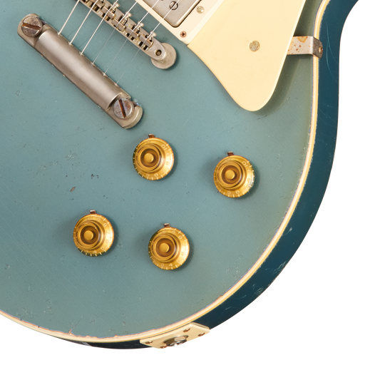 Gibson Custom 1957 Les Paul Standard Reissue, Ultra Heavy Aged, Pelham Blue Over Goldtop Electric Guitar Gibson Custom