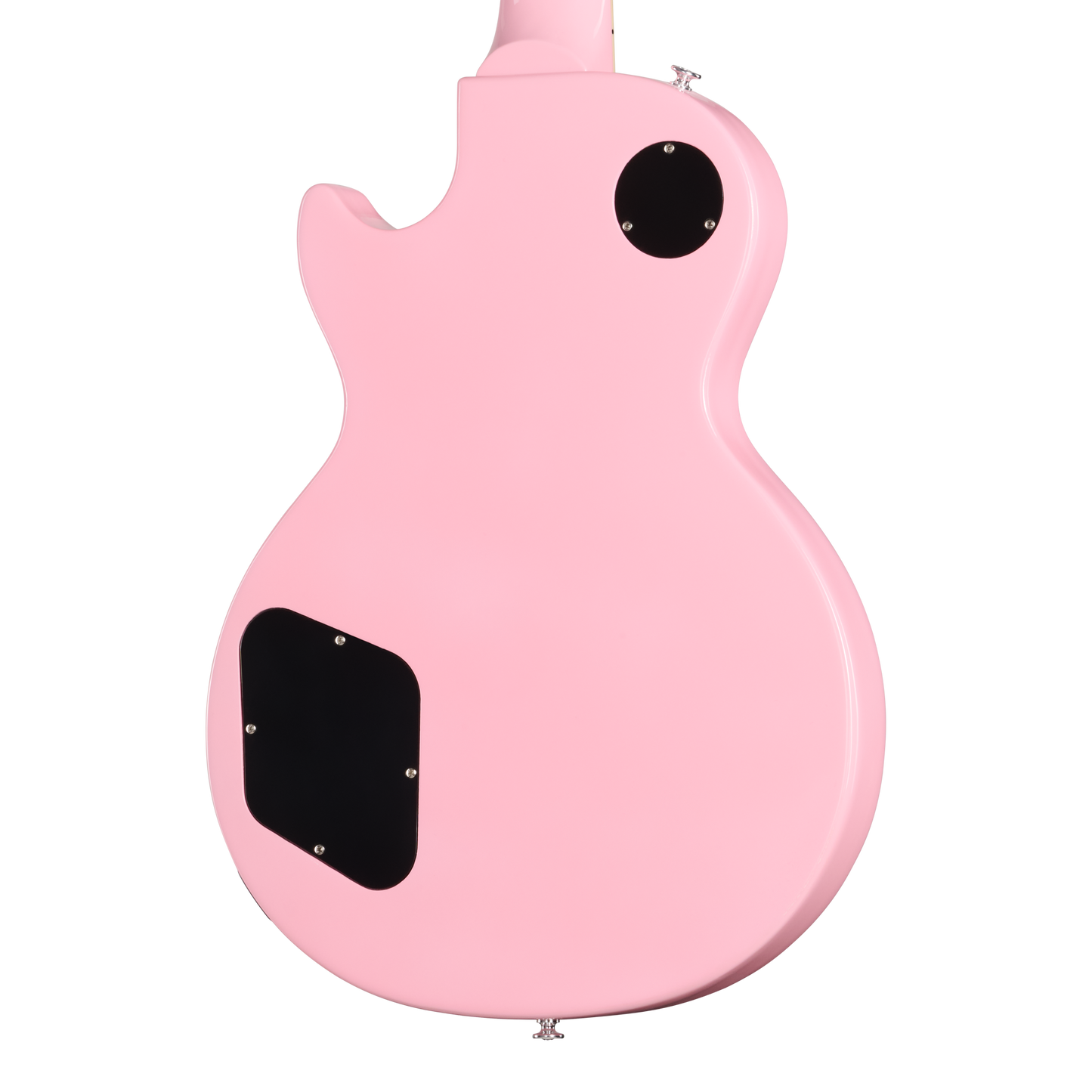 Pink electric guitar on a white background