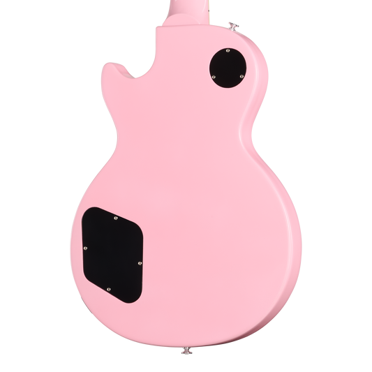 Pink electric guitar on a white background