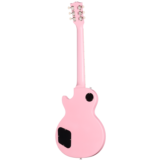 Pink electric guitar on a white background