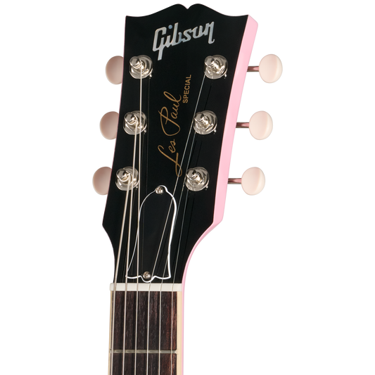 Gibson Les Paul Special guitar headstock with black and pink design on a white background