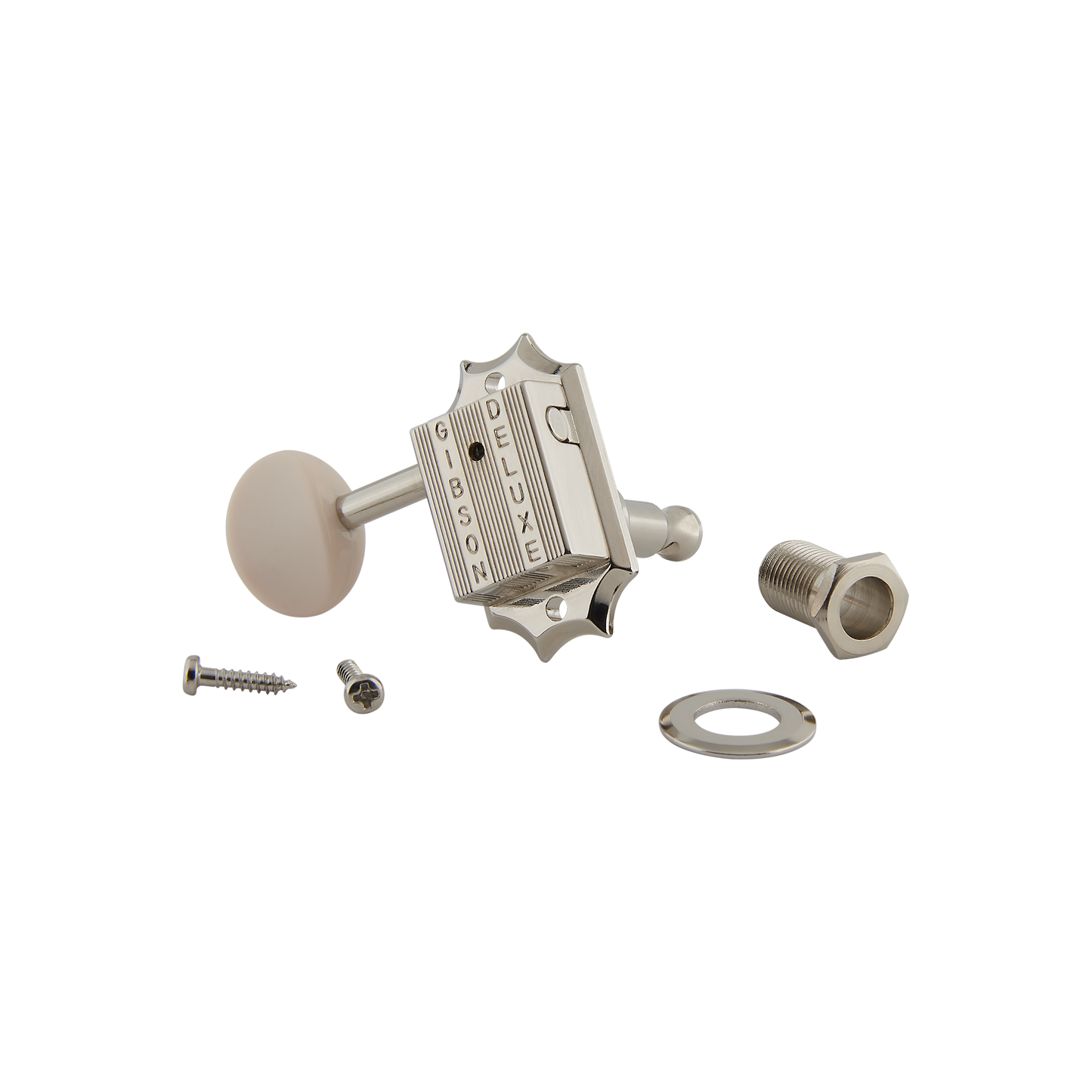 Gibson Deluxe White Button Tuner Set, Vintage Nickel Tuning Machine Gibson