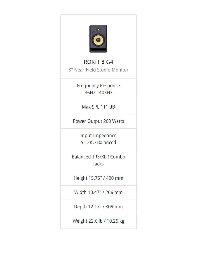 KRK ROKIT-8-G4, UK Studio Monitors KRK