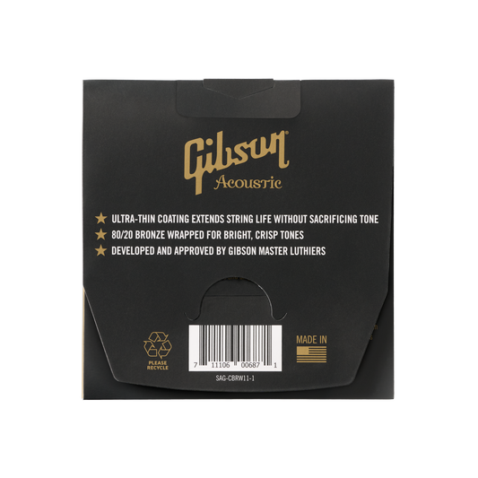 Gibson Coated 80/20 Bronze Acoustic Guitar Strings, Ultra-Light Gauge Acoustic Strings Gibson