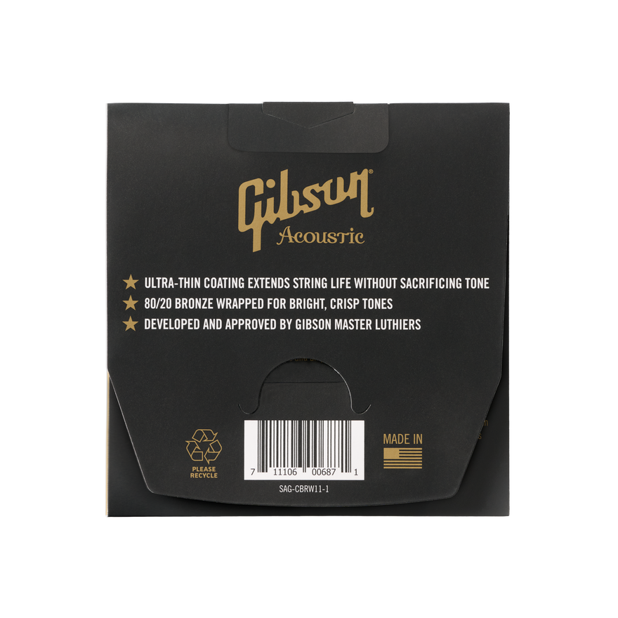 Gibson Coated 80/20 Bronze Acoustic Guitar Strings, Ultra-Light Gauge Acoustic Strings Gibson