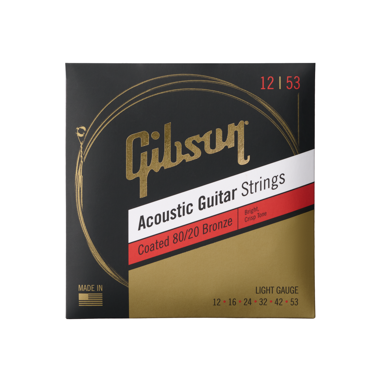 Gibson Coated 80/20 Bronze Acoustic Guitar Strings, Light Gauge Acoustic Strings Gibson