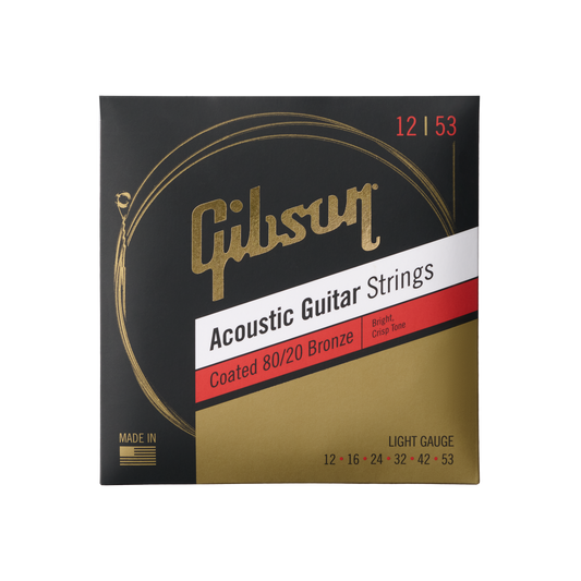 Gibson Coated 80/20 Bronze Acoustic Guitar Strings, Light Gauge Acoustic Strings Gibson