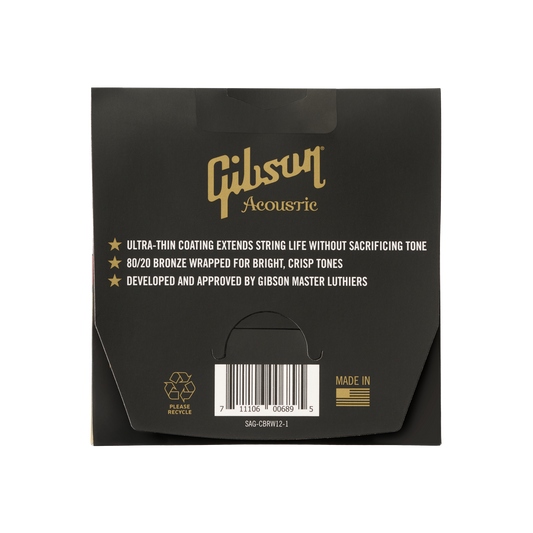 Gibson Coated 80/20 Bronze Acoustic Guitar Strings, Light Gauge Acoustic Strings Gibson