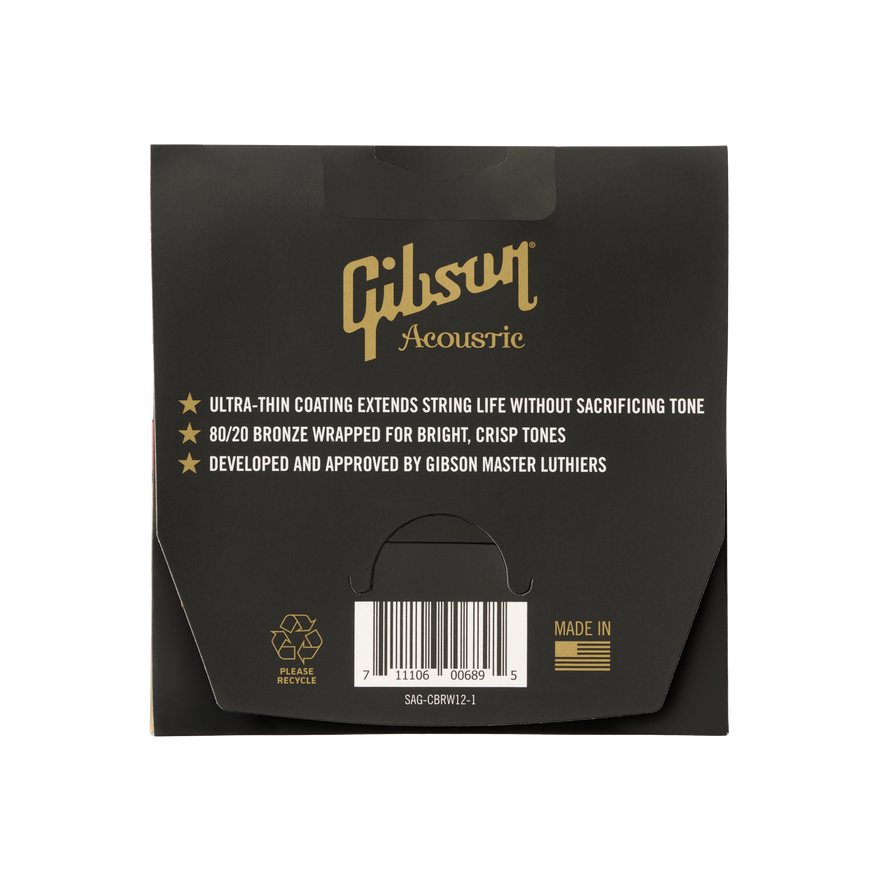 Gibson Coated 80/20 Bronze Acoustic Guitar Strings, Light Gauge Acoustic Strings Gibson