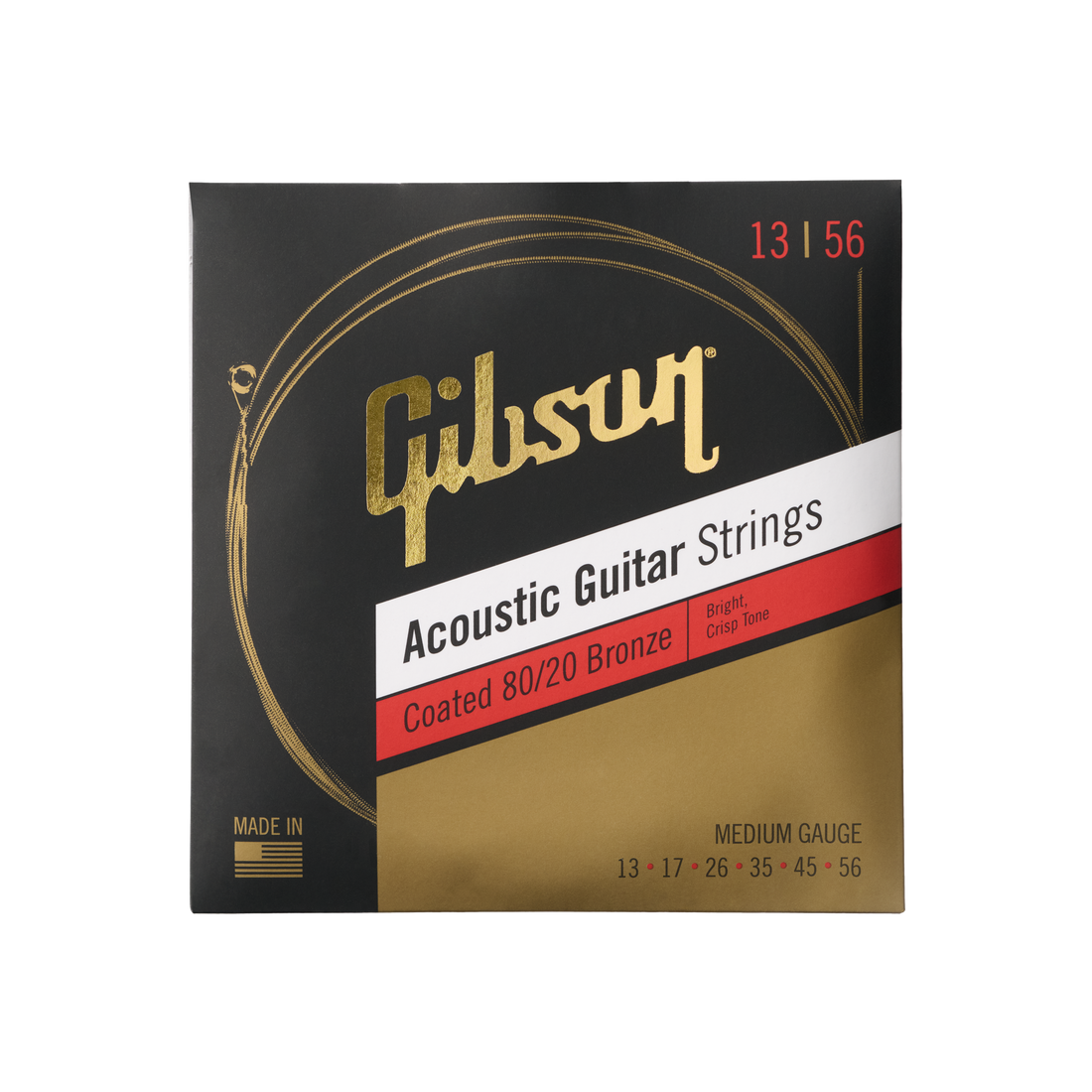 Gibson Coated 80/20 Bronze Acoustic Guitar Strings, Medium Gauge Acoustic Strings Gibson