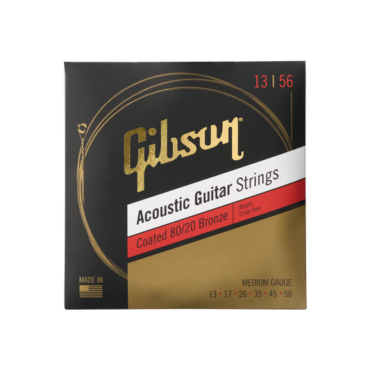 Gibson Coated 80/20 Bronze Acoustic Guitar Strings, Medium Gauge Acoustic Strings Gibson