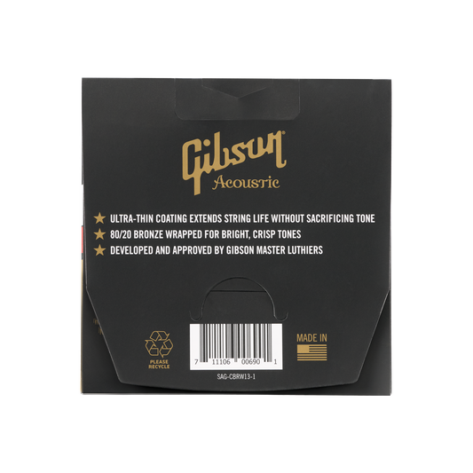 Gibson Coated 80/20 Bronze Acoustic Guitar Strings, Medium Gauge Acoustic Strings Gibson