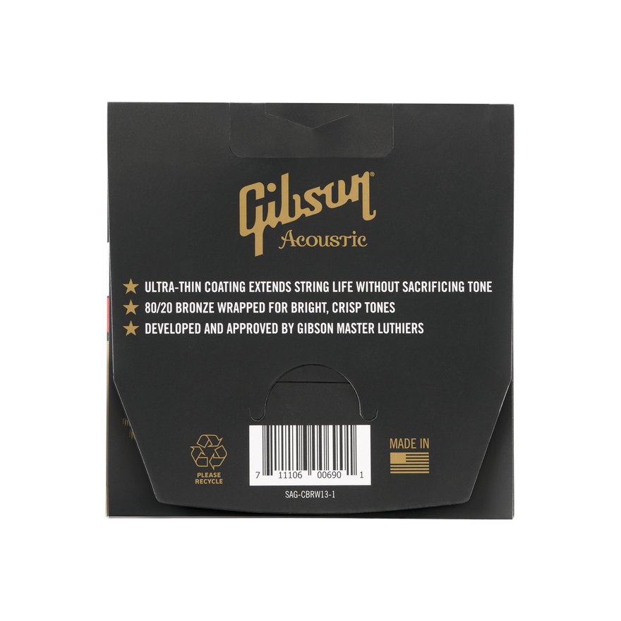 Gibson Coated 80/20 Bronze Acoustic Guitar Strings, Medium Gauge Acoustic Strings Gibson