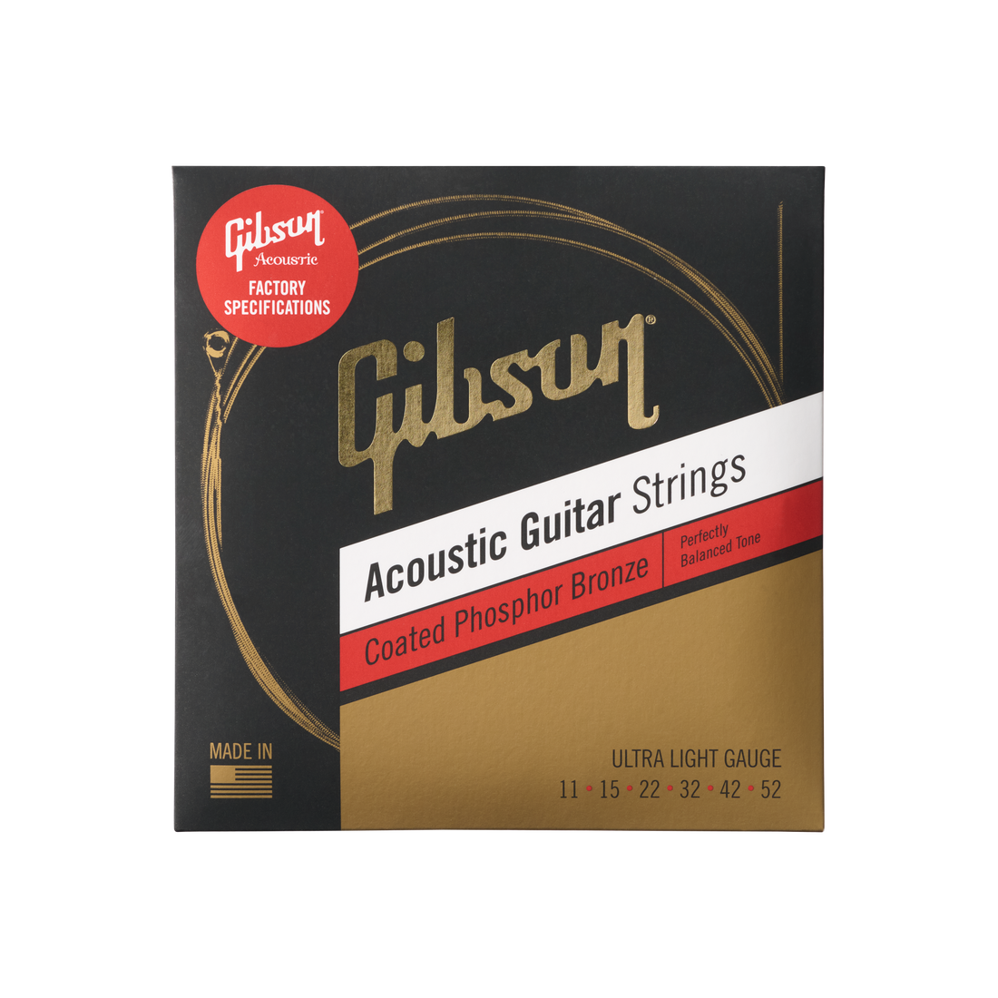 Gibson Coated Phosphor Bronze Acoustic Guitar Strings, Ultra-Light Gauge Acoustic Strings Gibson