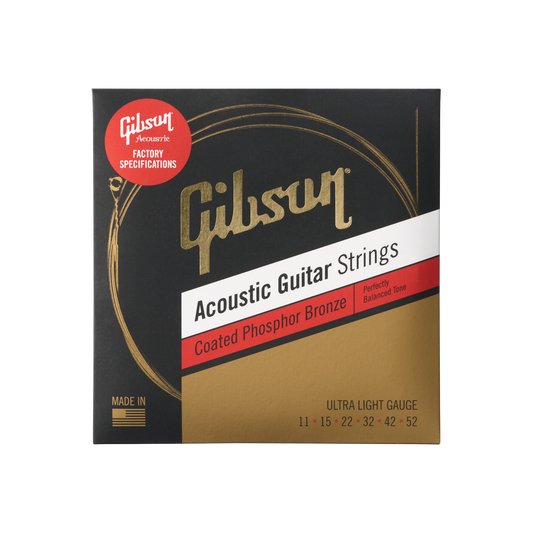 Gibson Coated Phosphor Bronze Acoustic Guitar Strings, Ultra-Light Gauge Acoustic Strings Gibson