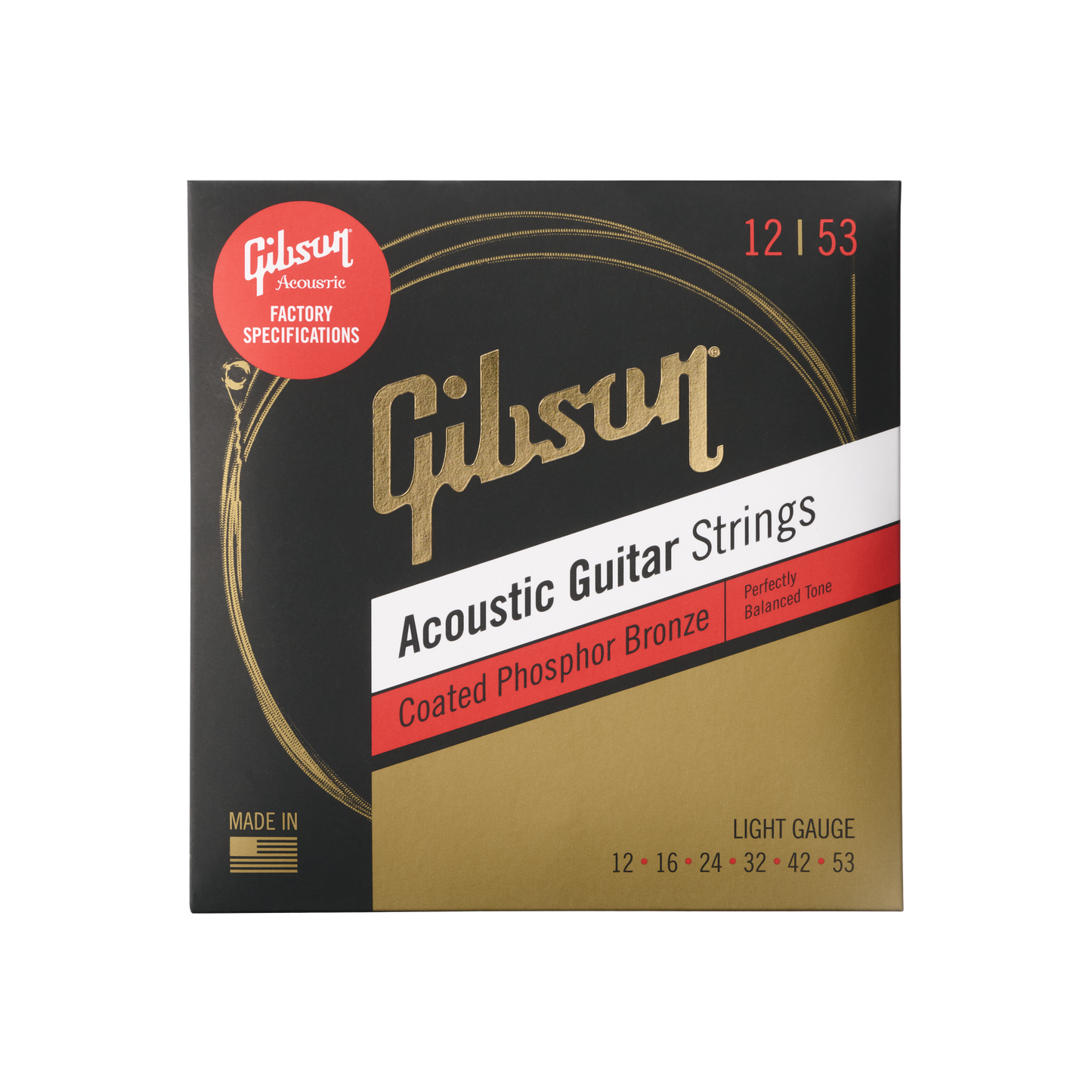 Gibson Coated Phosphor Bronze Acoustic Guitar Strings, Light Gauge Acoustic Strings Gibson