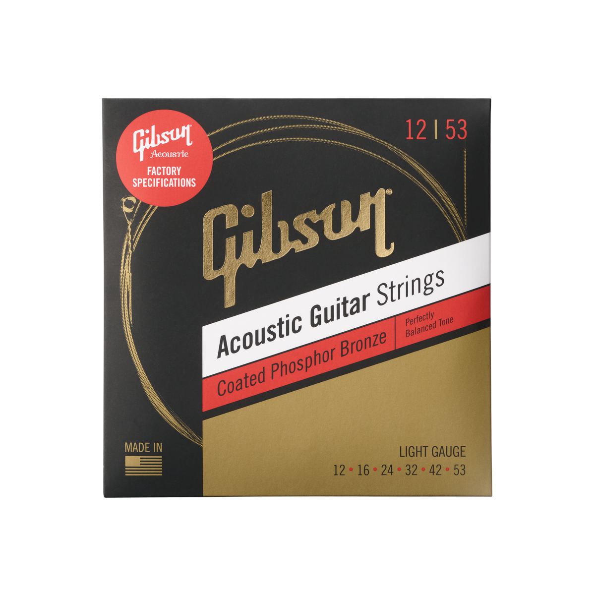 Gibson Coated Phosphor Bronze Acoustic Guitar Strings, Light Gauge Acoustic Strings Gibson