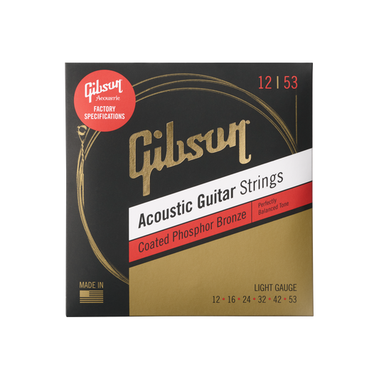 Gibson Coated Phosphor Bronze Acoustic Guitar Strings, Light Gauge Acoustic Strings Gibson