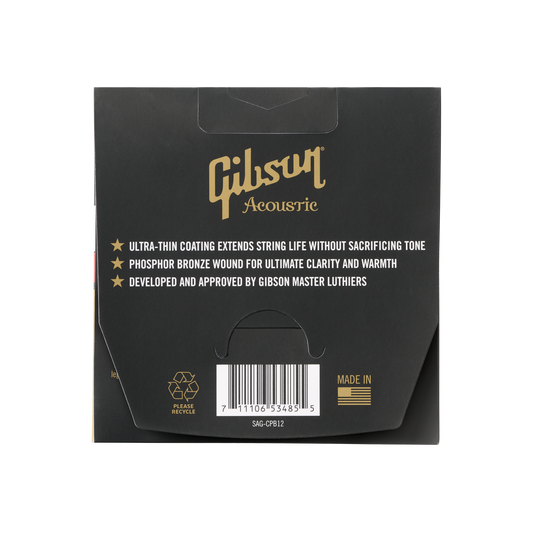 Gibson Coated Phosphor Bronze Acoustic Guitar Strings, Light Gauge Acoustic Strings Gibson
