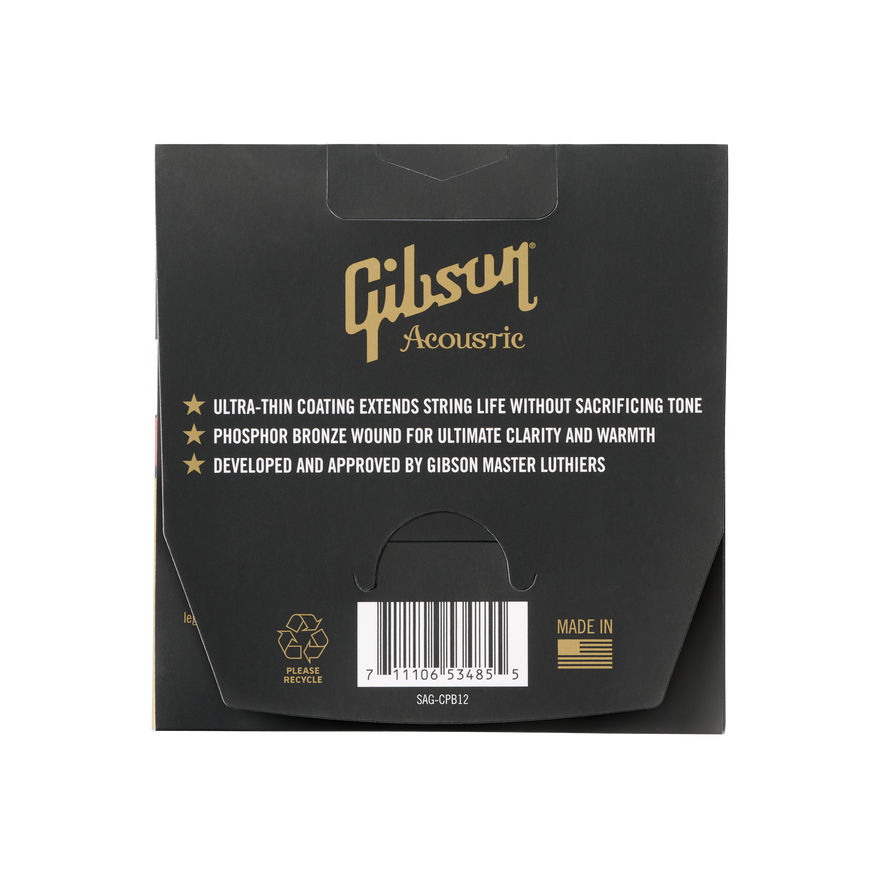 Gibson Coated Phosphor Bronze Acoustic Guitar Strings, Light Gauge Acoustic Strings Gibson