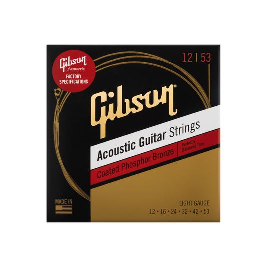 Gibson Coated Phosphor Bronze Acoustic Guitar Strings, Light Gauge Acoustic Strings Gibson