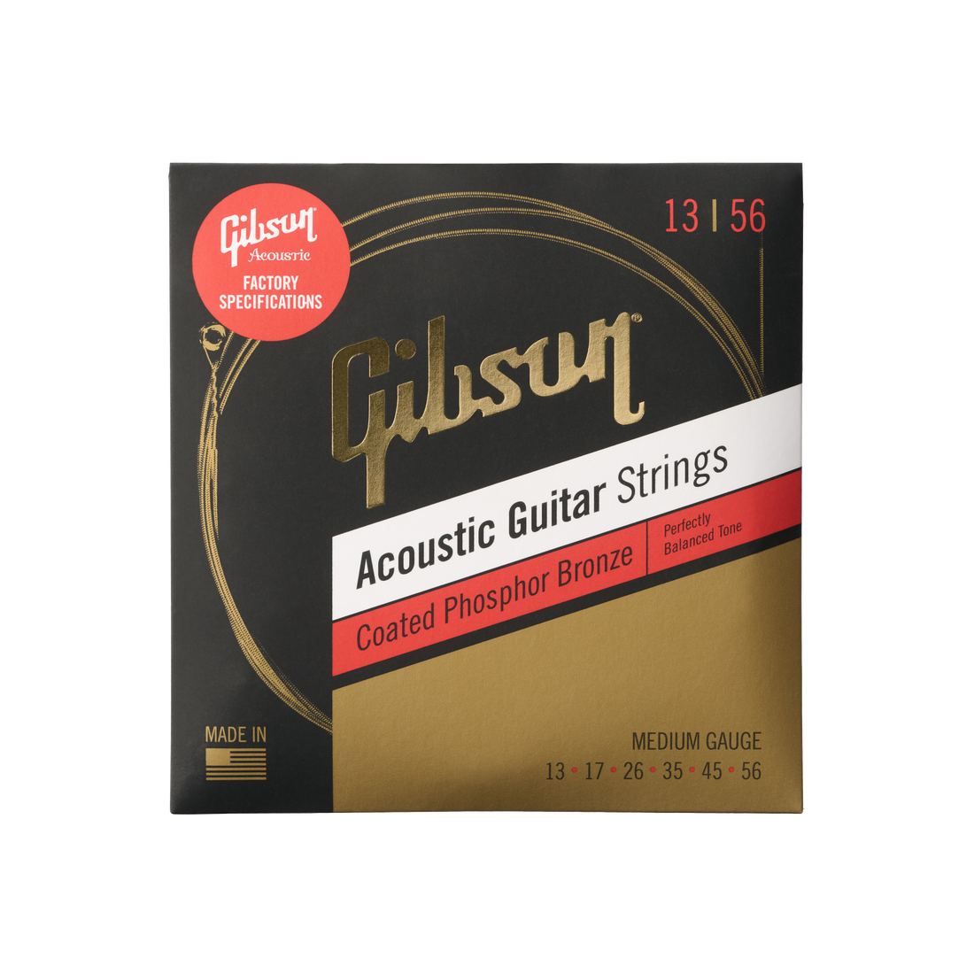 Gibson Coated Phosphor Bronze Acoustic Guitar Strings, Medium Gauge Acoustic Strings Gibson