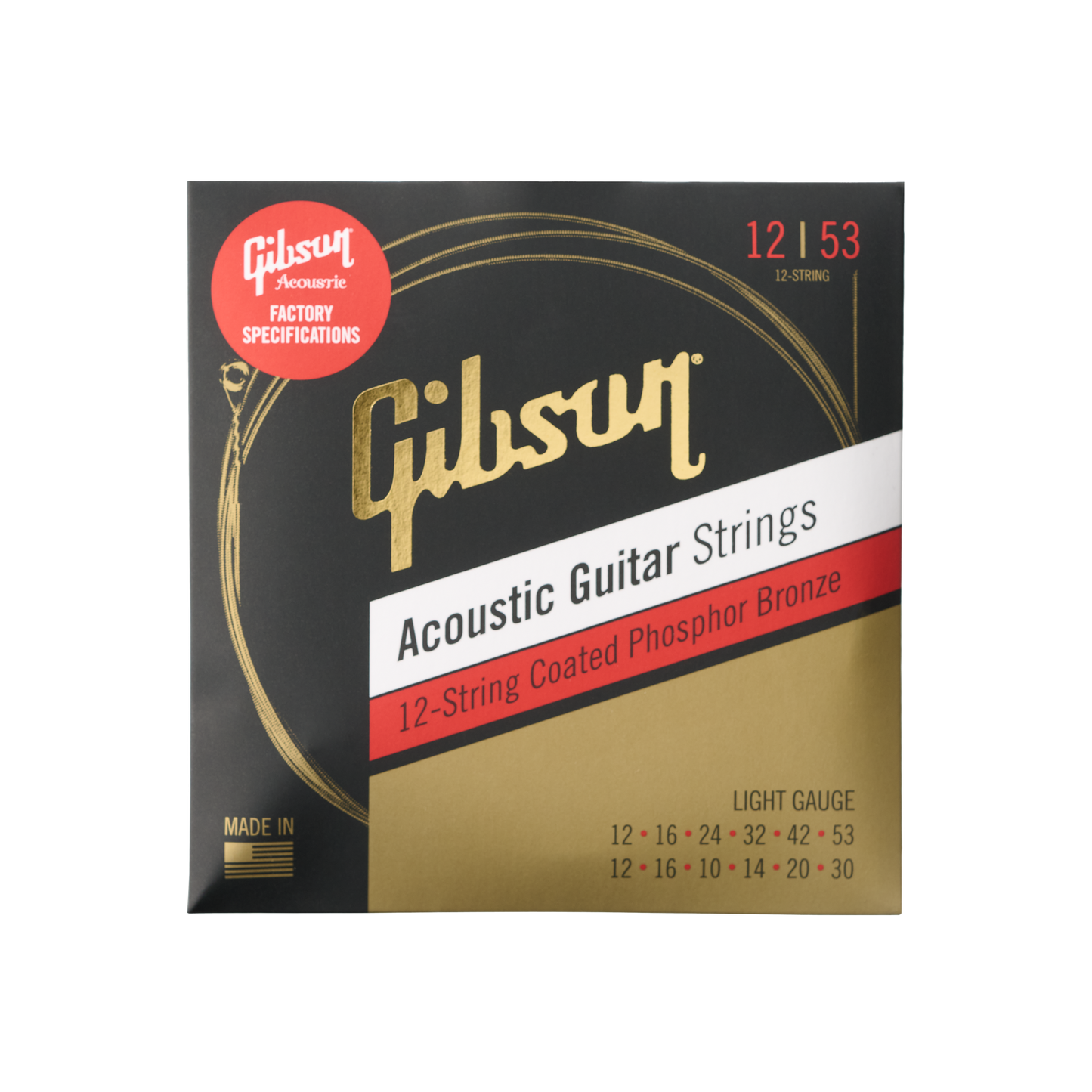 Gibson Coated Phosphor Bronze Acoustic Guitar Strings, 12-String Acoustic Strings Gibson
