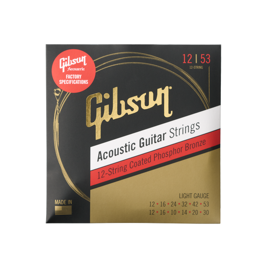Gibson Coated Phosphor Bronze Acoustic Guitar Strings, 12-String Acoustic Strings Gibson