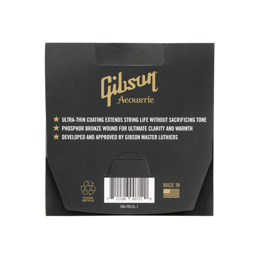 Gibson Coated Phosphor Bronze Acoustic Guitar Strings, 12-String Acoustic Strings Gibson