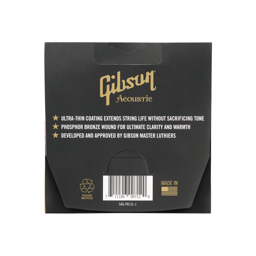Gibson Coated Phosphor Bronze Acoustic Guitar Strings, 12-String Acoustic Strings Gibson
