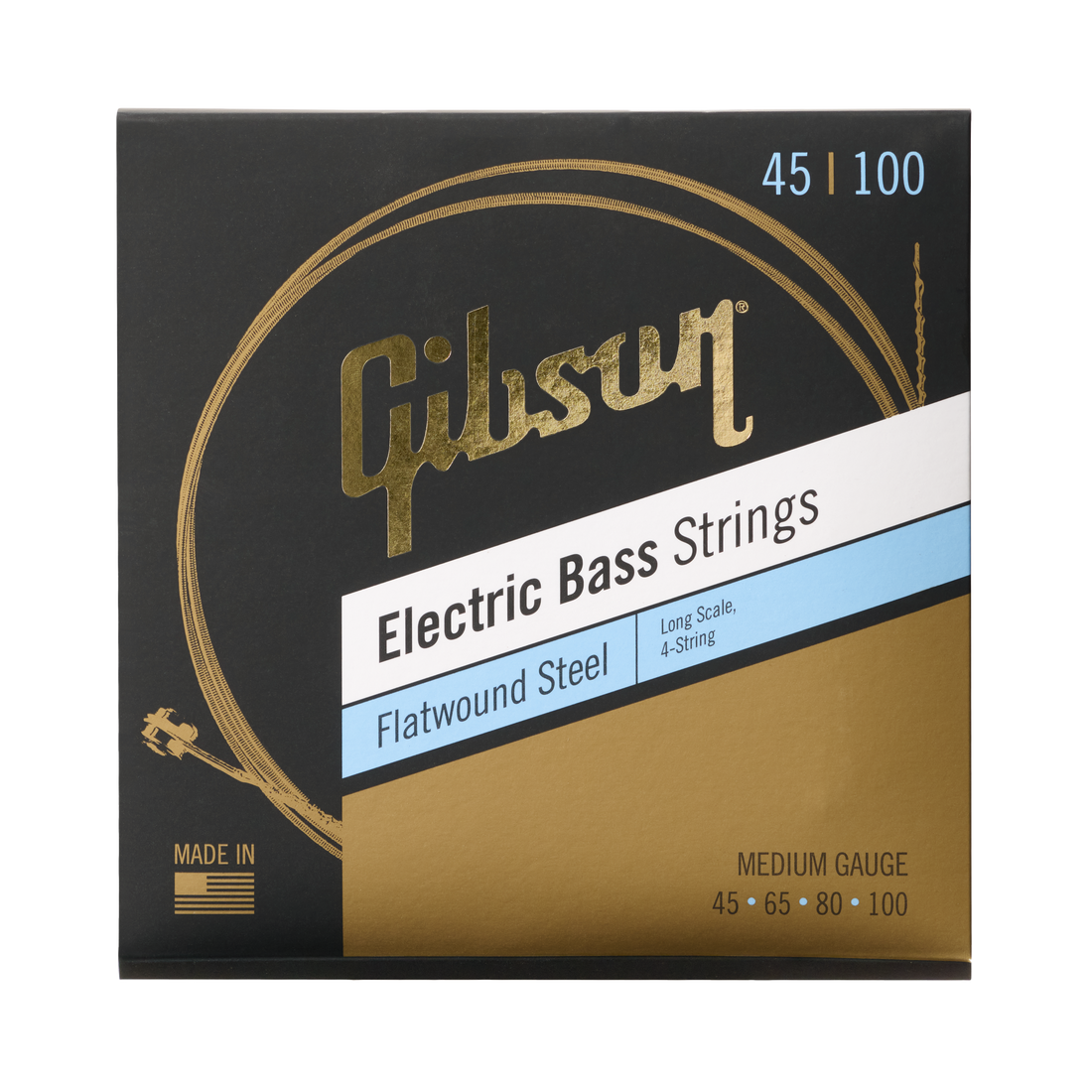 Gibson Flatwound Electric Bass Strings, Long Scale, Medium Gauge Bass Strings Gibson