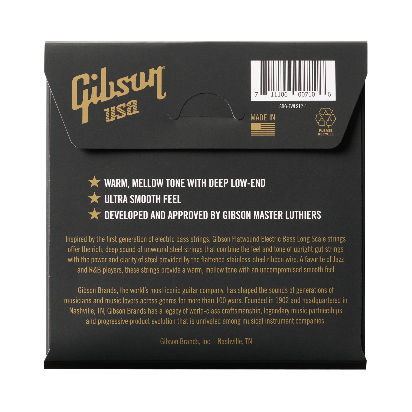 Gibson Flatwound Electric Bass Strings, Long Scale, Medium Gauge Bass Strings Gibson