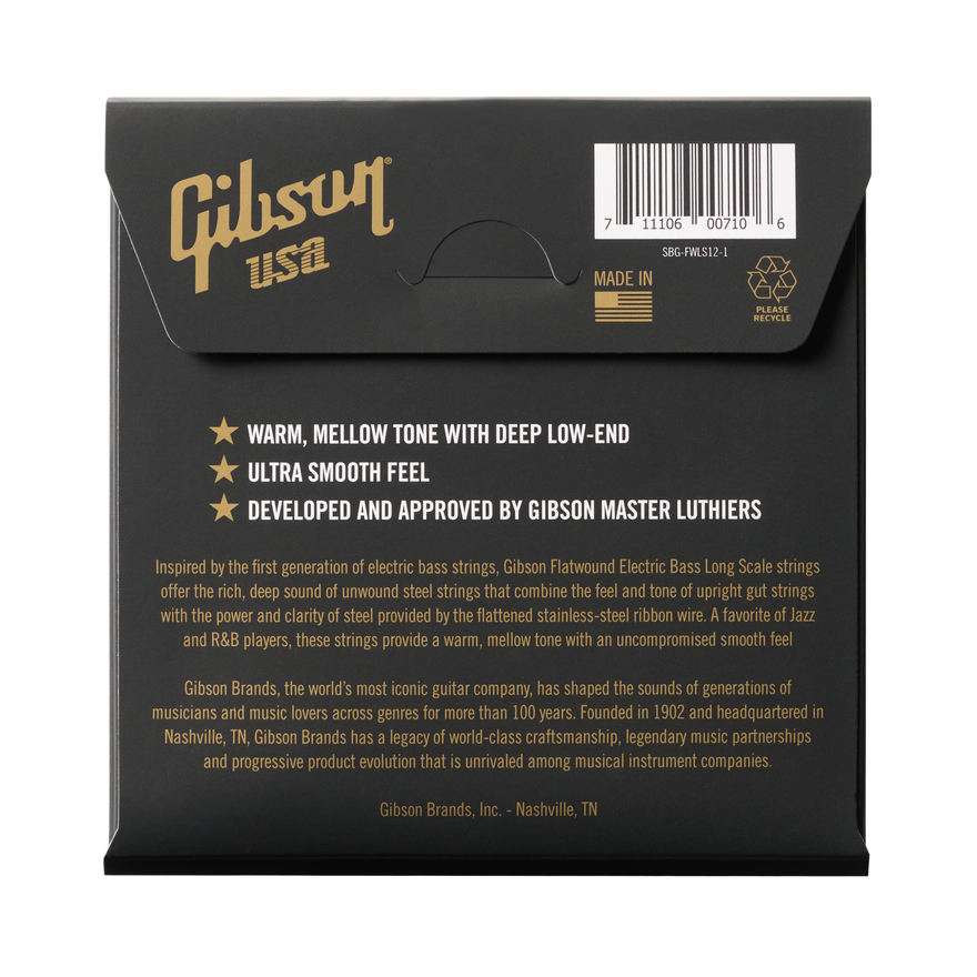 Gibson Flatwound Electric Bass Strings, Long Scale, Medium Gauge Bass Strings Gibson