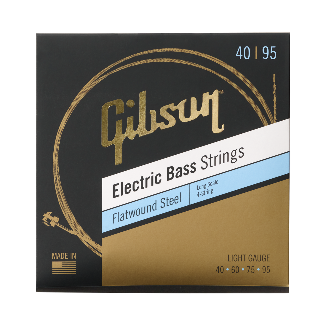 Gibson Flatwound Electric Bass Strings, Long Scale, Light Gauge Bass Strings Gibson