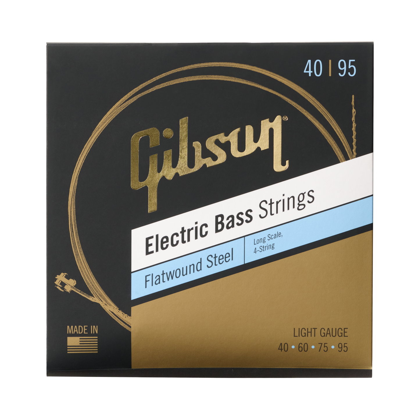 Gibson Flatwound Electric Bass Strings, Long Scale, Light Gauge Bass Strings Gibson